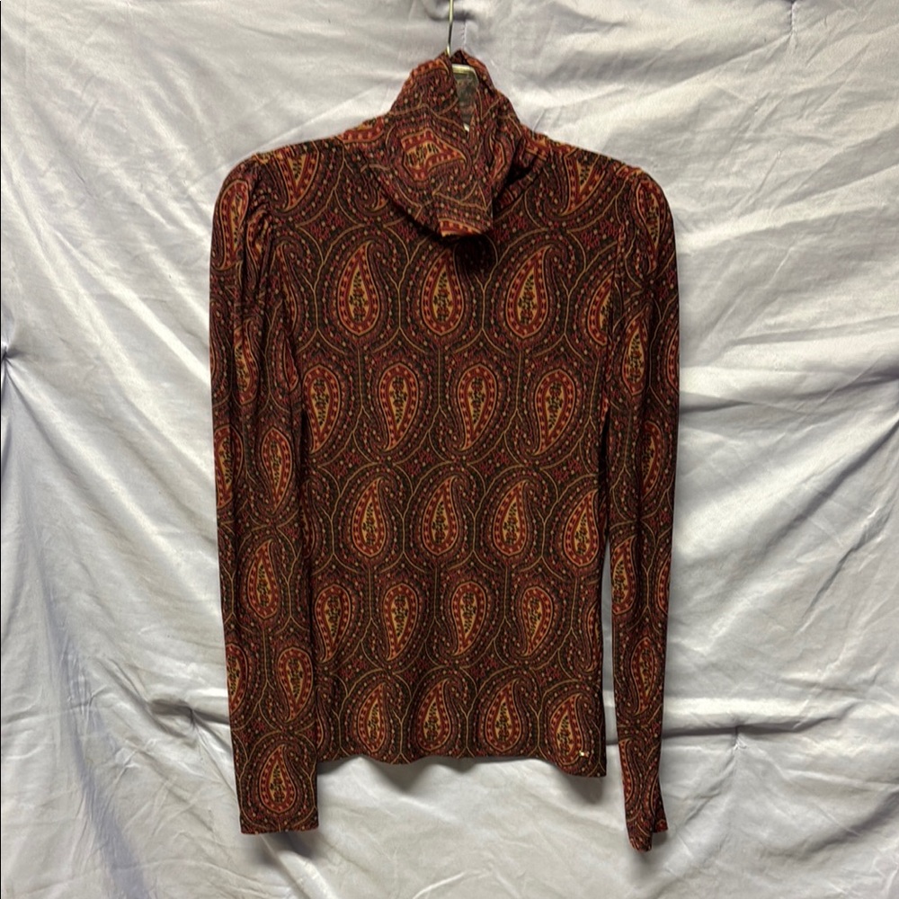 Tommy Hilfiger Red and Brown Paisley Turtleneck